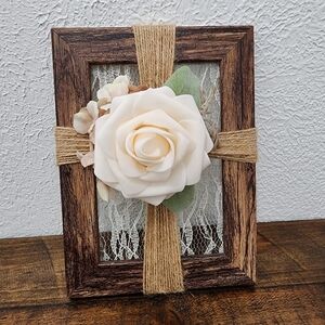 Rustic Brown Frame with Cream Rose Accent - Home Decor